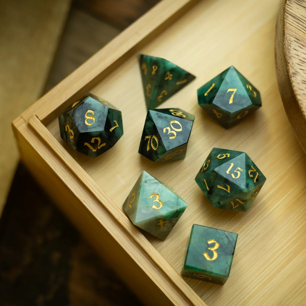 Green Emerald Gemstone DND Dice Set Unique RPG Dice