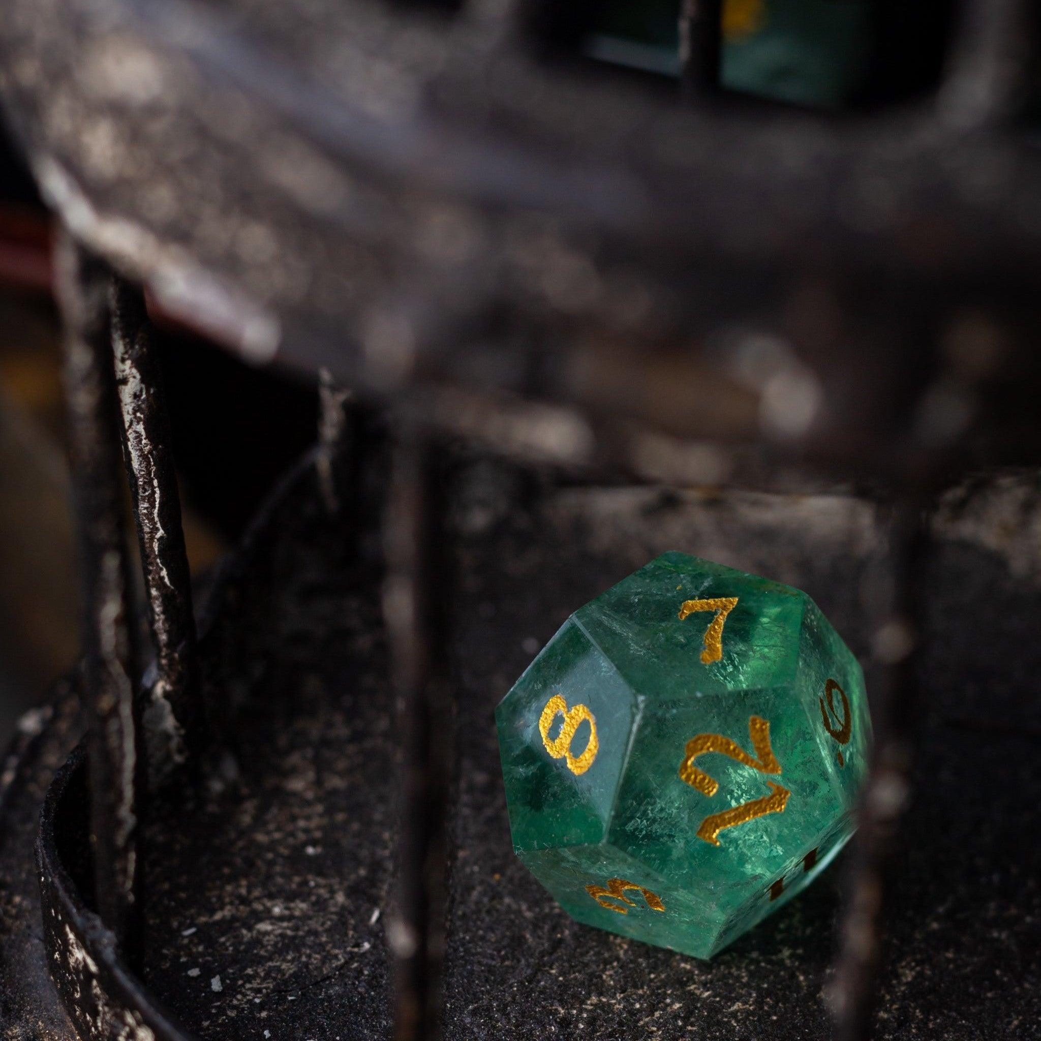 Hand Carved Green Fluorite Gemstone DND Dice Set | Coolest DND Dice