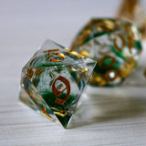 Green Glitter Liquid Core Handmade Sharp Edge Resin DND Dice Set