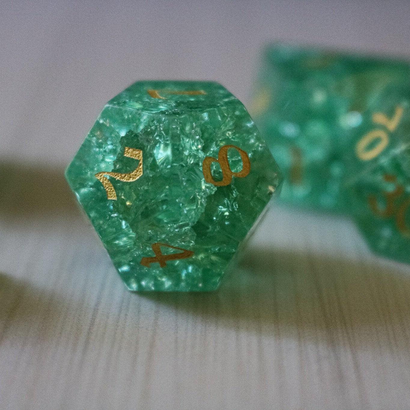 Green Lightning Cracked Glass DND Dice Set