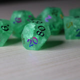 Green Mint Inked Lightning Cracked Glass DND Dice Set