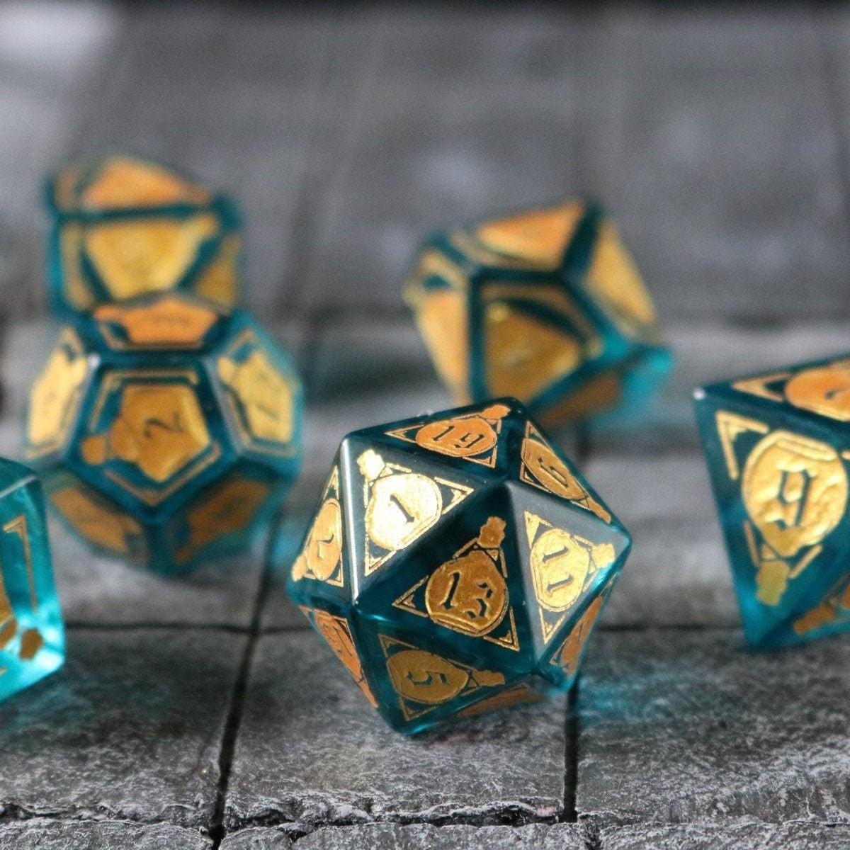 Mana Potion Blue Zircon Glass DND Dice Set