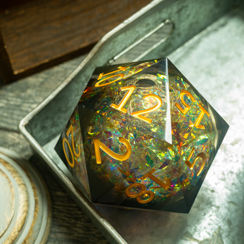 Massive Dark Black And Foil Liquid Core 95MM Chonk Handmade Resin Dice And Box