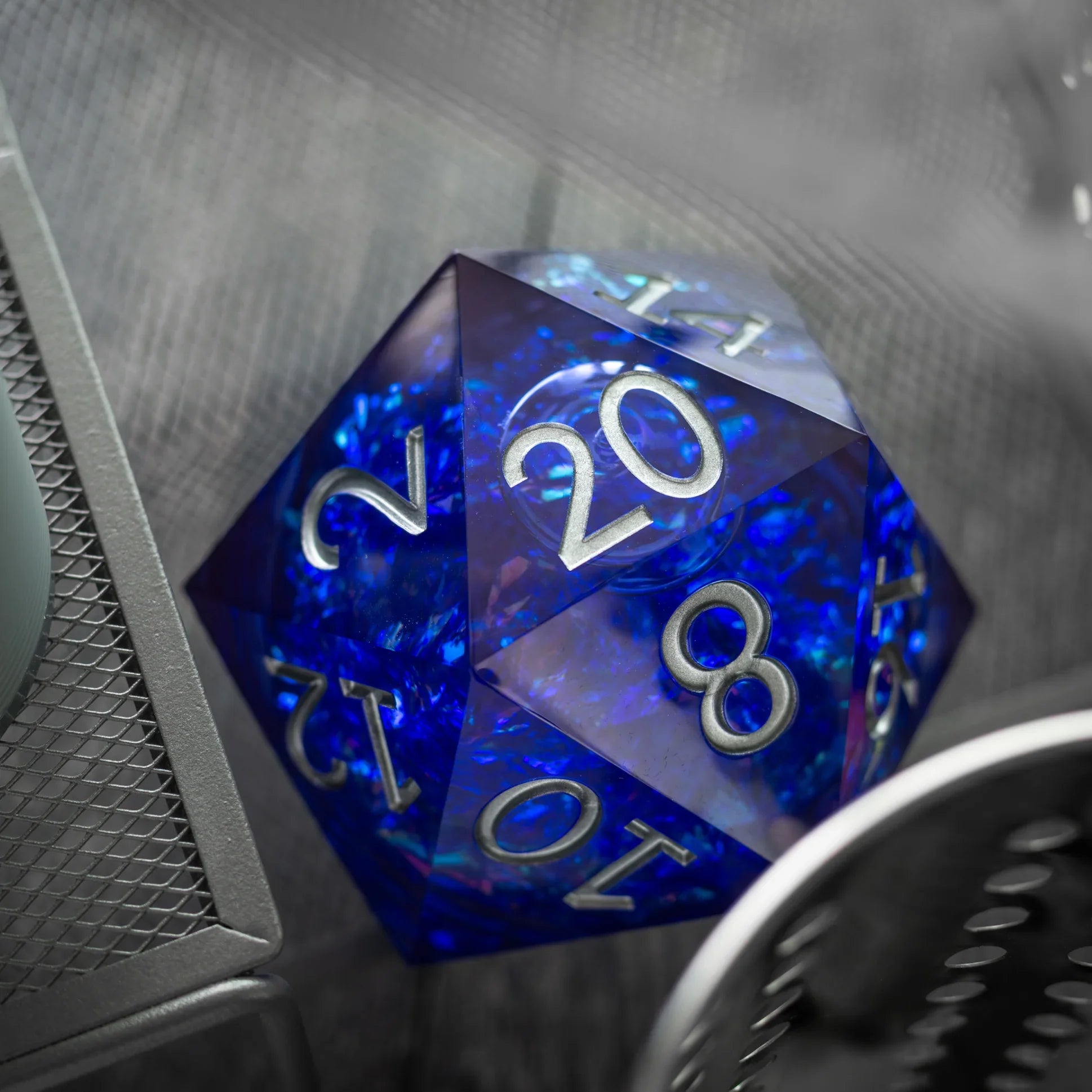 Massive Blue Liquid Core 95MM Chonk Handmade Resin D20 Dice with Box