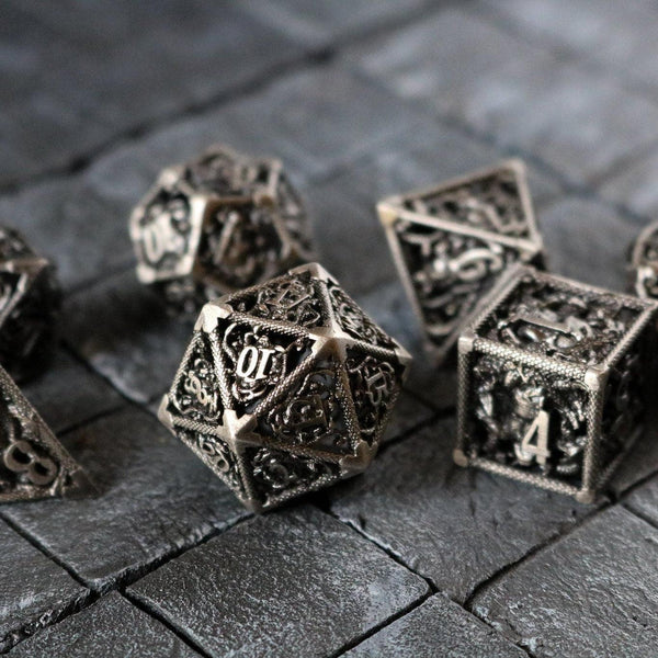 Medusa Silver Hollow Metal DND Dice Set