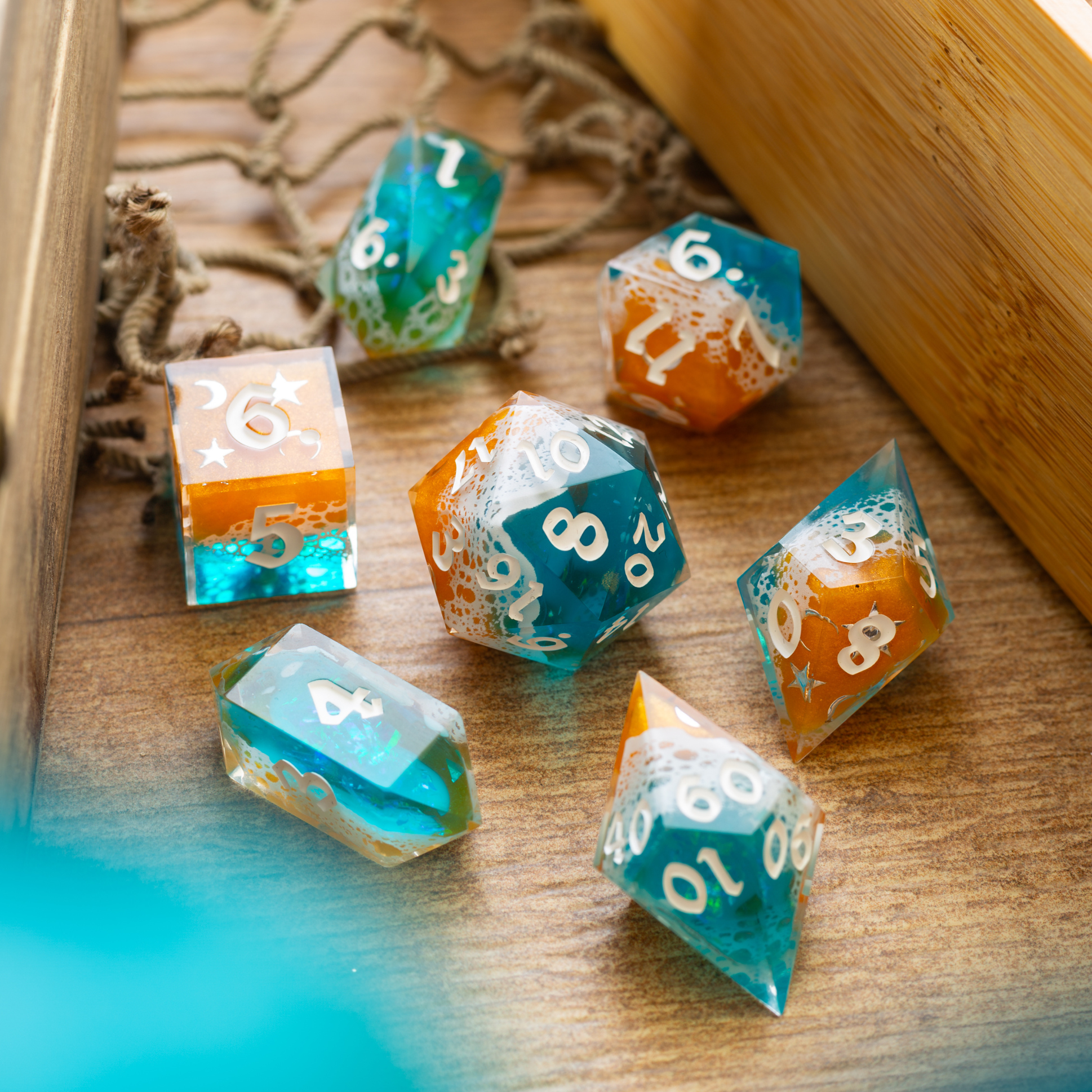 Ocean Sunset Handmade Resin DND Dice Set