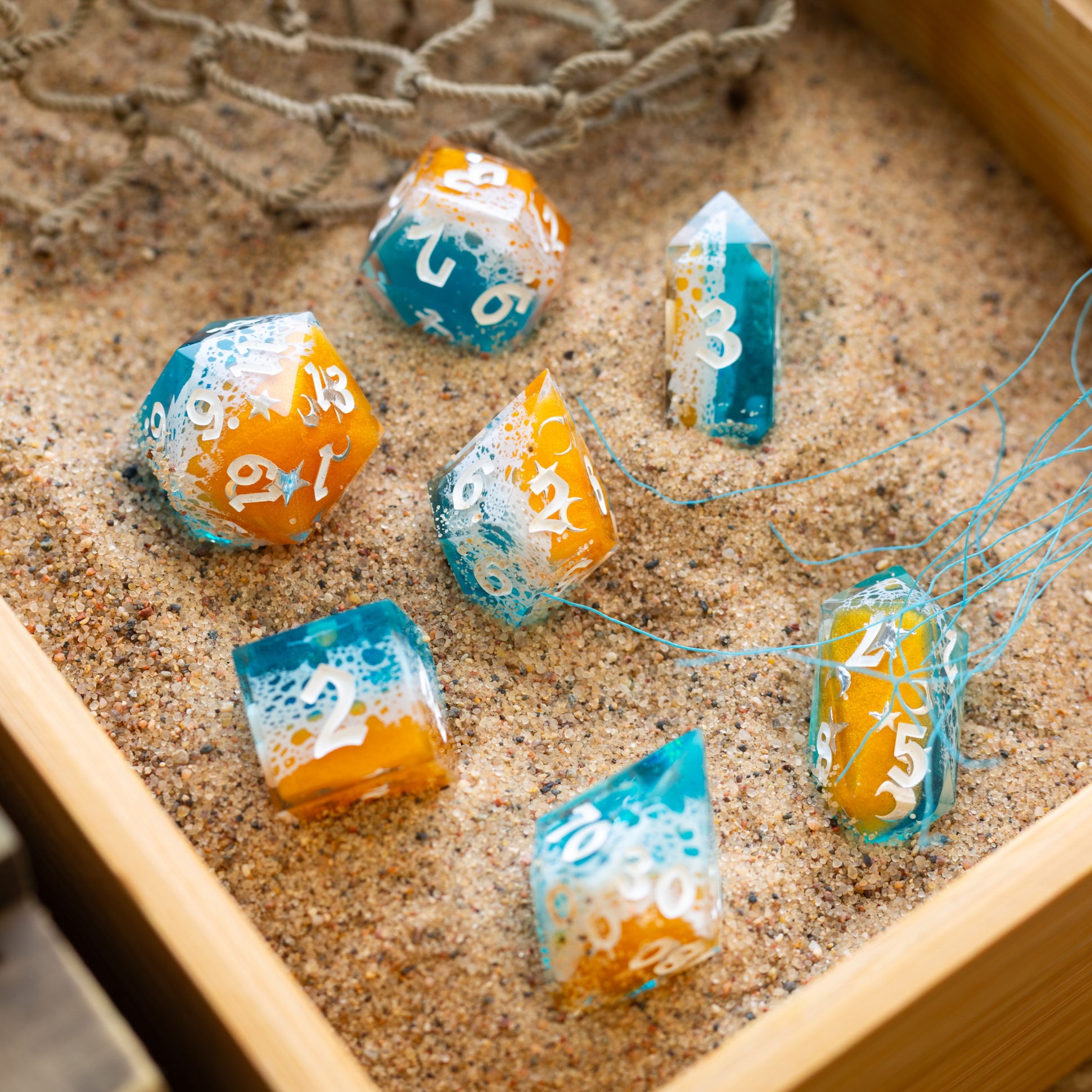 Ocean Sunset Handmade Resin DND Dice Set