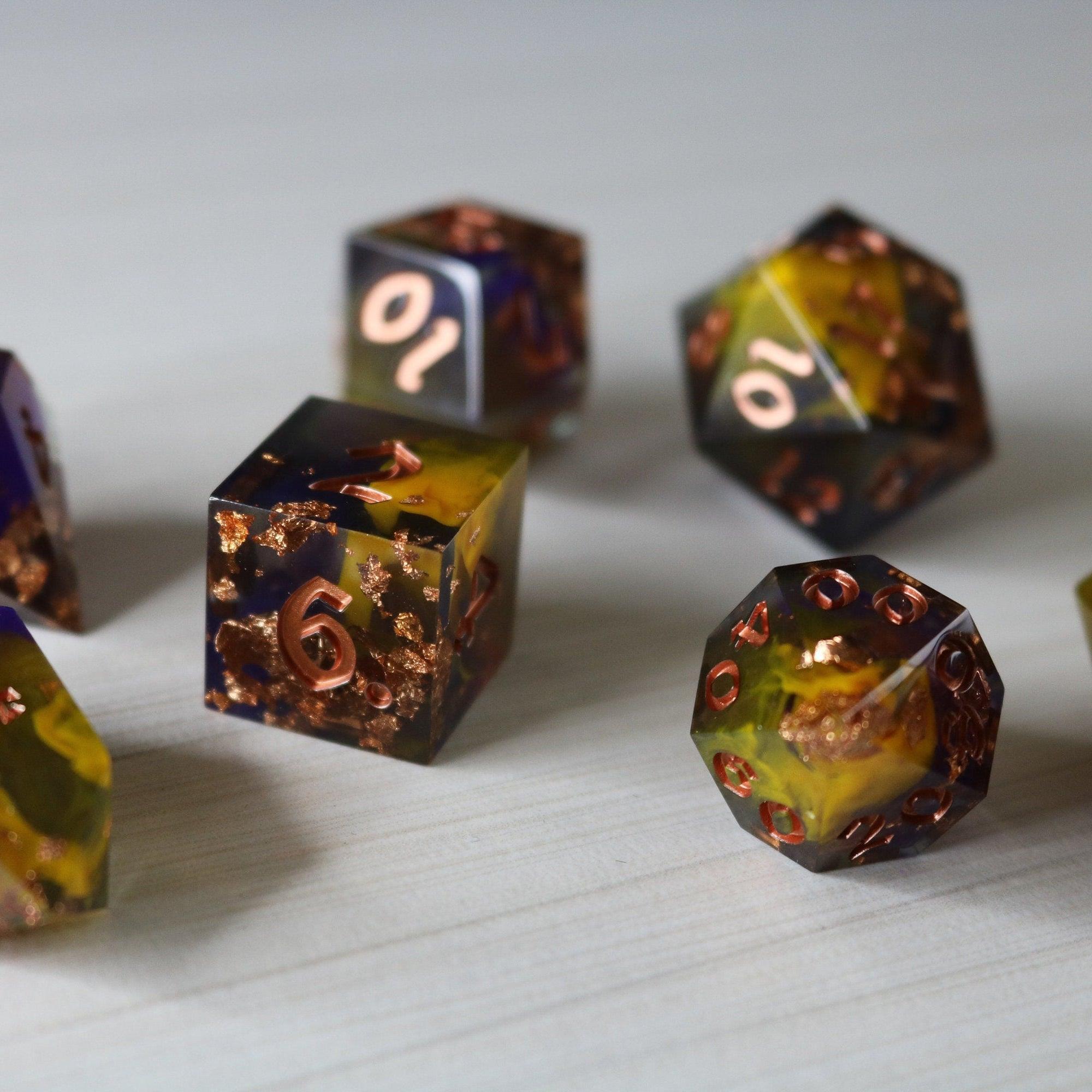 Purple And Gold Handmade Resin DND Dice Set
