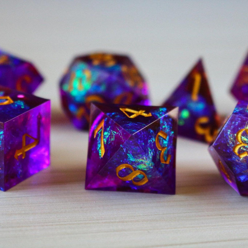 Purple Handmade Sharp Edge Resin DND Dice Set
