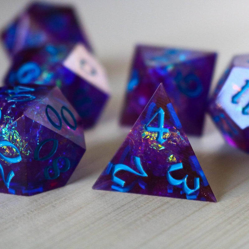 Purple Handmade Sharp Edge Resin DND Dice Set
