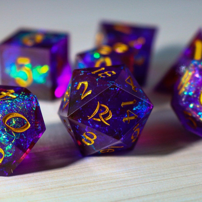 Purple Handmade Sharp Edge Resin DND Dice Set