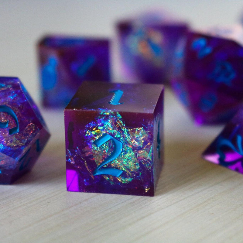 Purple Handmade Sharp Edge Resin DND Dice Set
