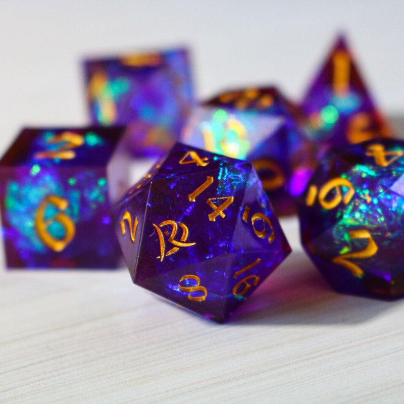 Purple Handmade Sharp Edge Resin DND Dice Set