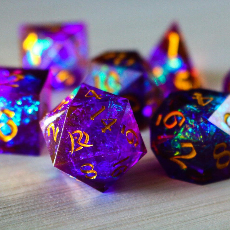 Purple Handmade Sharp Edge Resin DND Dice Set