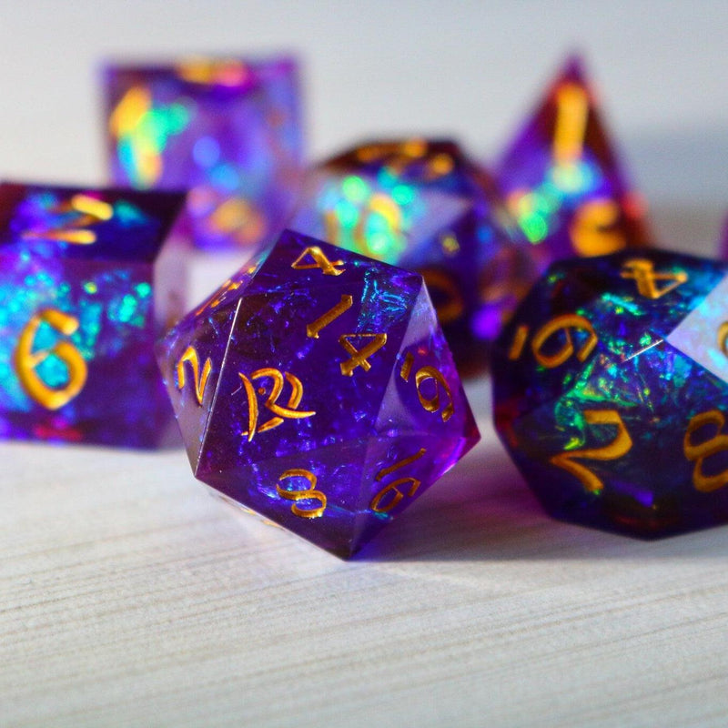 Purple Handmade Sharp Edge Resin DND Dice Set