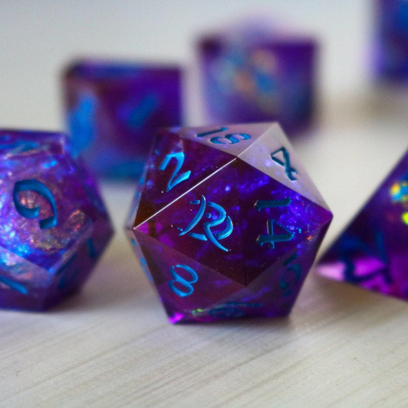 Purple Handmade Sharp Edge Resin DND Dice Set