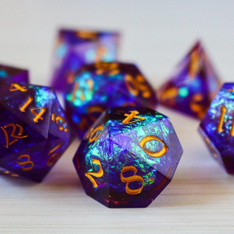 Purple Handmade Sharp Edge Resin DND Dice Set