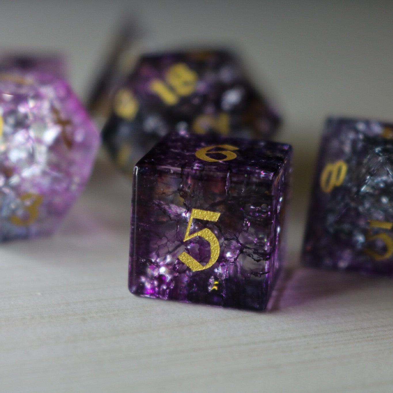Purple Purge Forge Fire Glass DND Dice Set