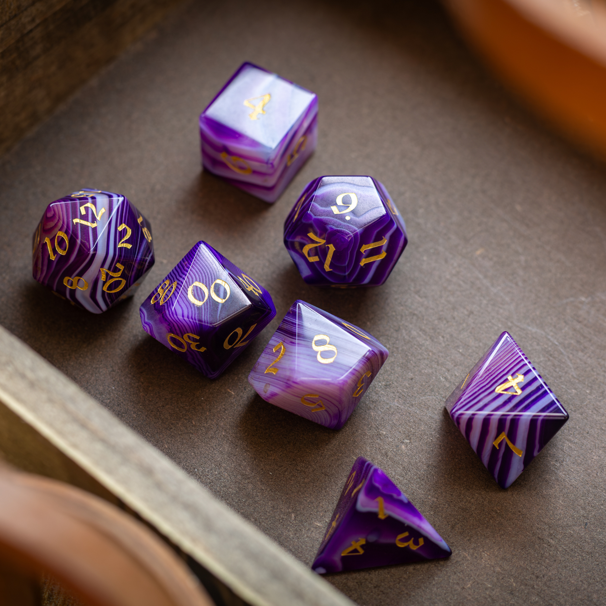 Purple Striped Agate Gemstone DND Dice Set