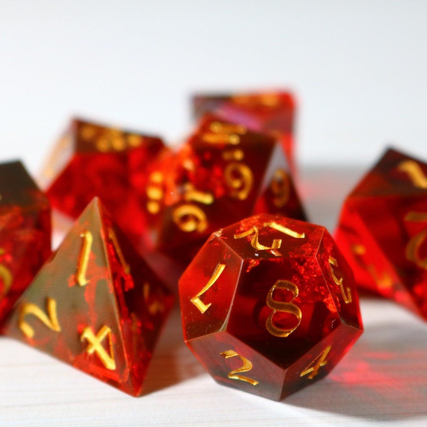Red Smoke Handmade Sharp Edge Resin DND Dice Set