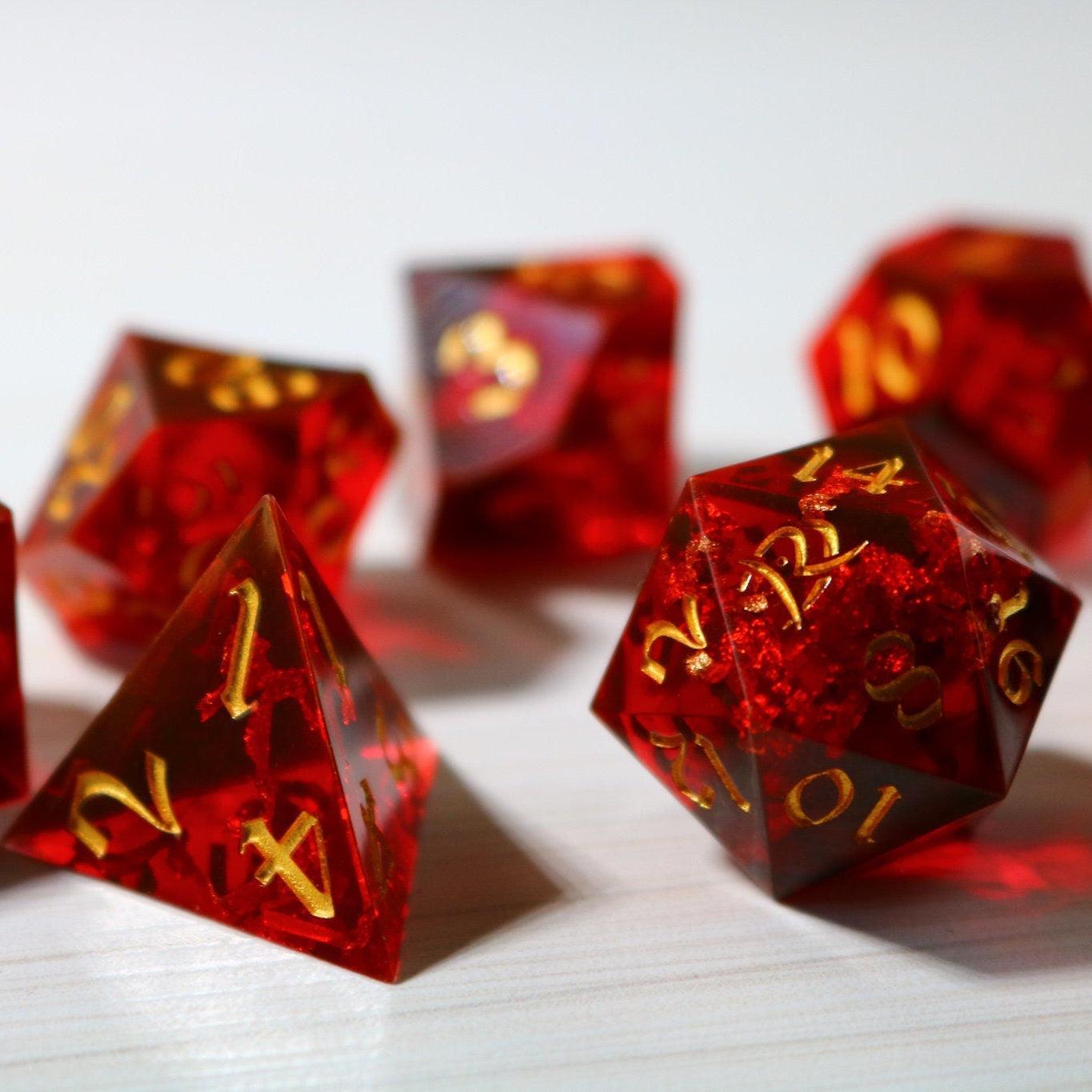 Red Smoke Handmade Sharp Edge Resin DND Dice Set