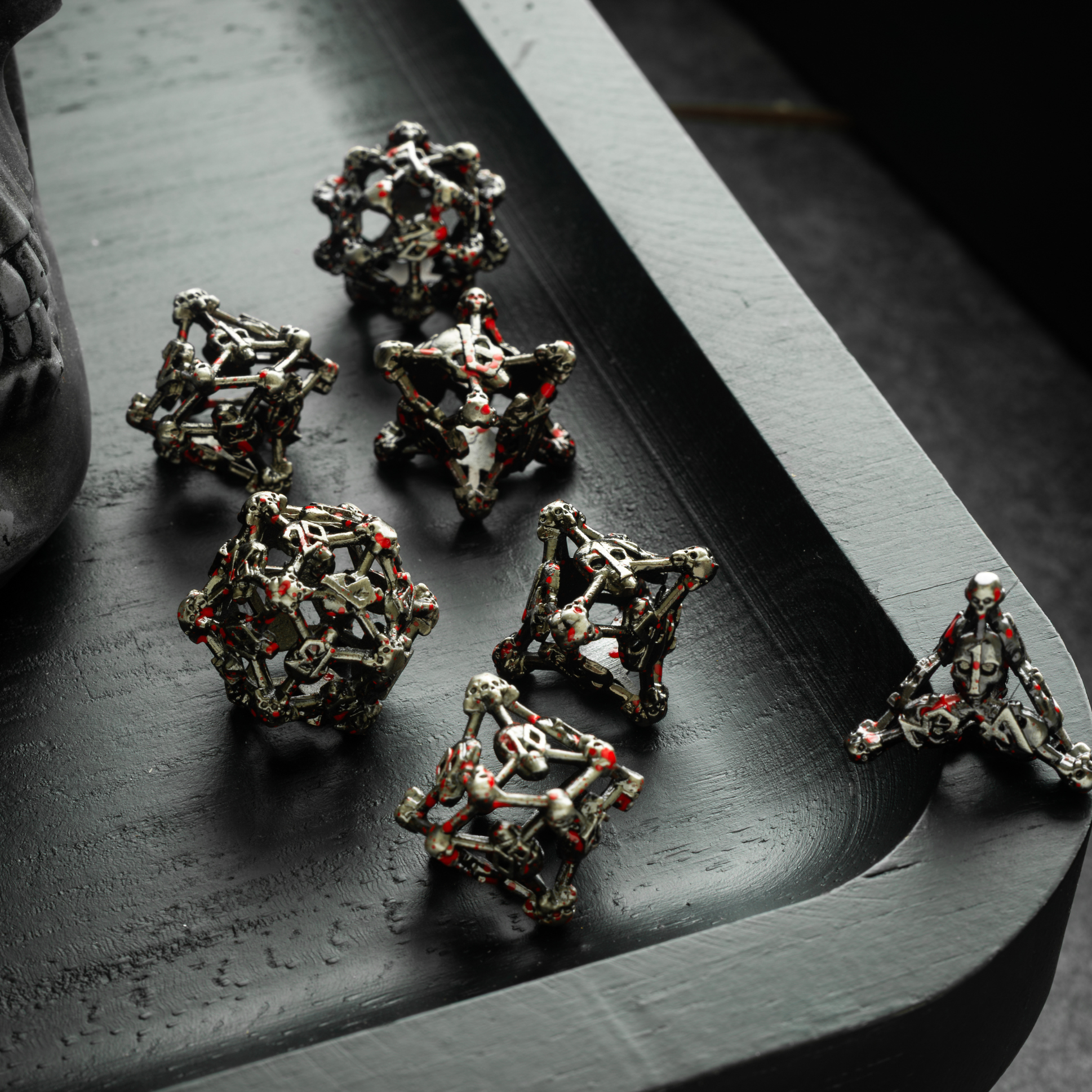 Skullforge Silver Hollow Metal DND Dice Set