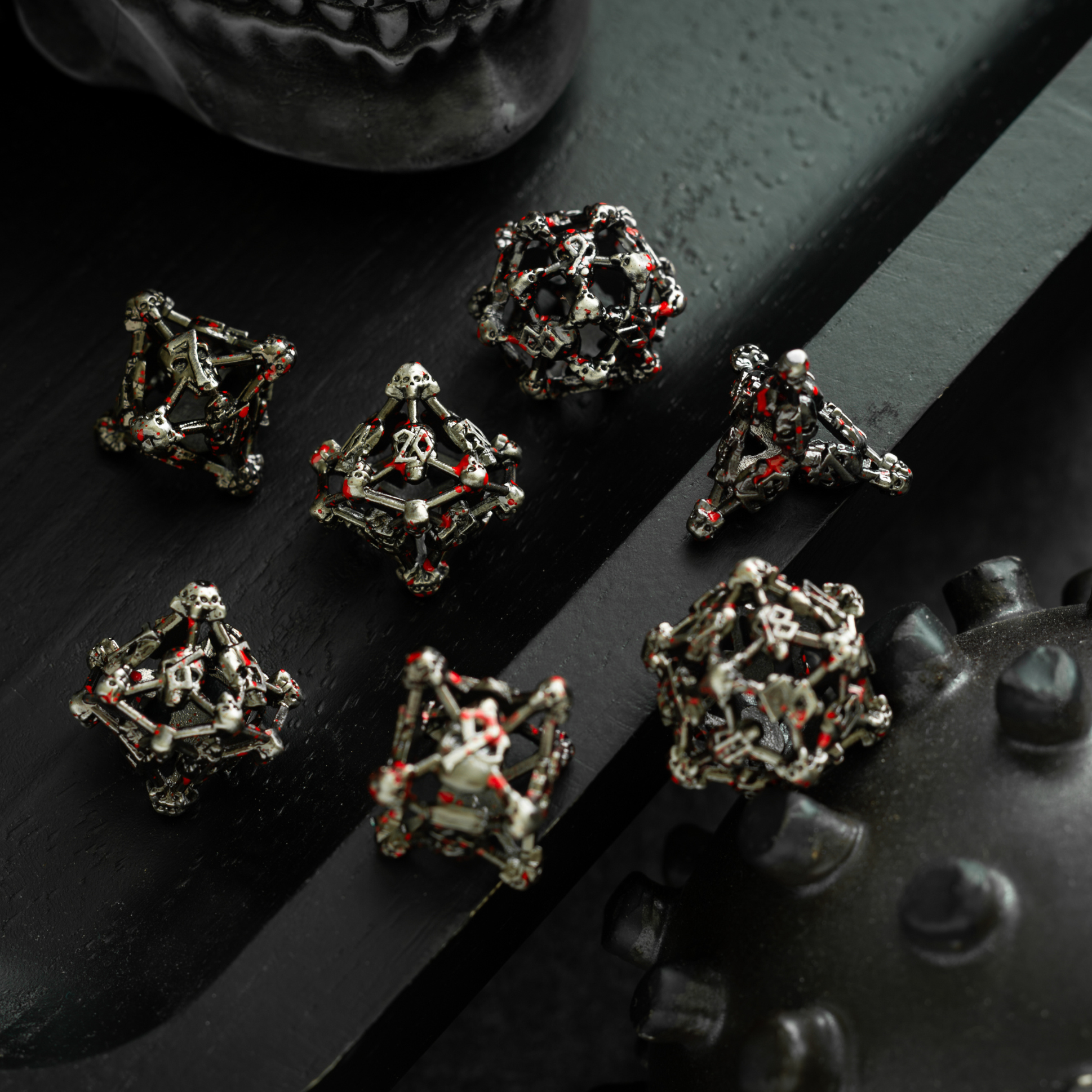 Skullforge Silver Hollow Metal DND Dice Set