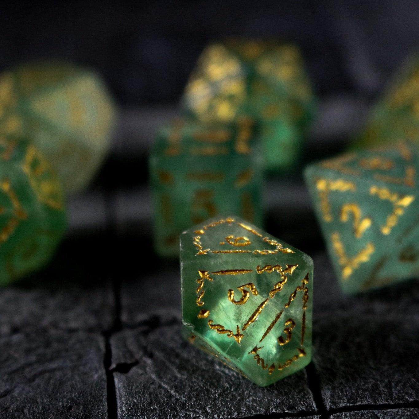 Vine Spike Green Fluorite Gemstone DND Dice Set