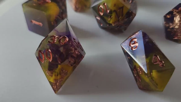 Purple And Gold Handmade Resin Dice Set RPG Game DND MTG Tabletop Gaming