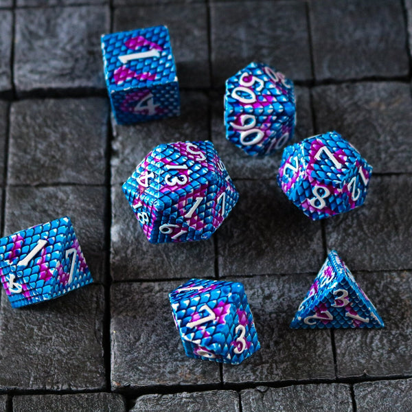 Dragon Scales Metal Dice Set White/Purple/Blue DND Tabletop Gaming Dice