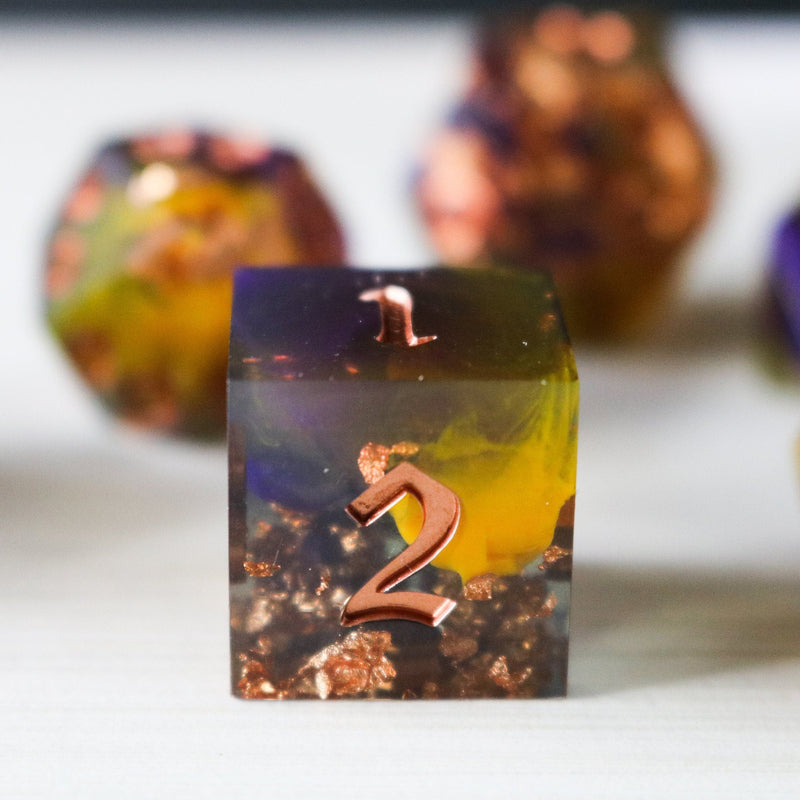 Purple And Gold Handmade Resin Dice Set RPG Game DND MTG Tabletop Gaming