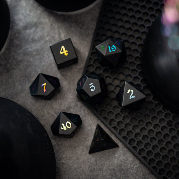 Obsidian Hand Carved Dice - Runic Dice